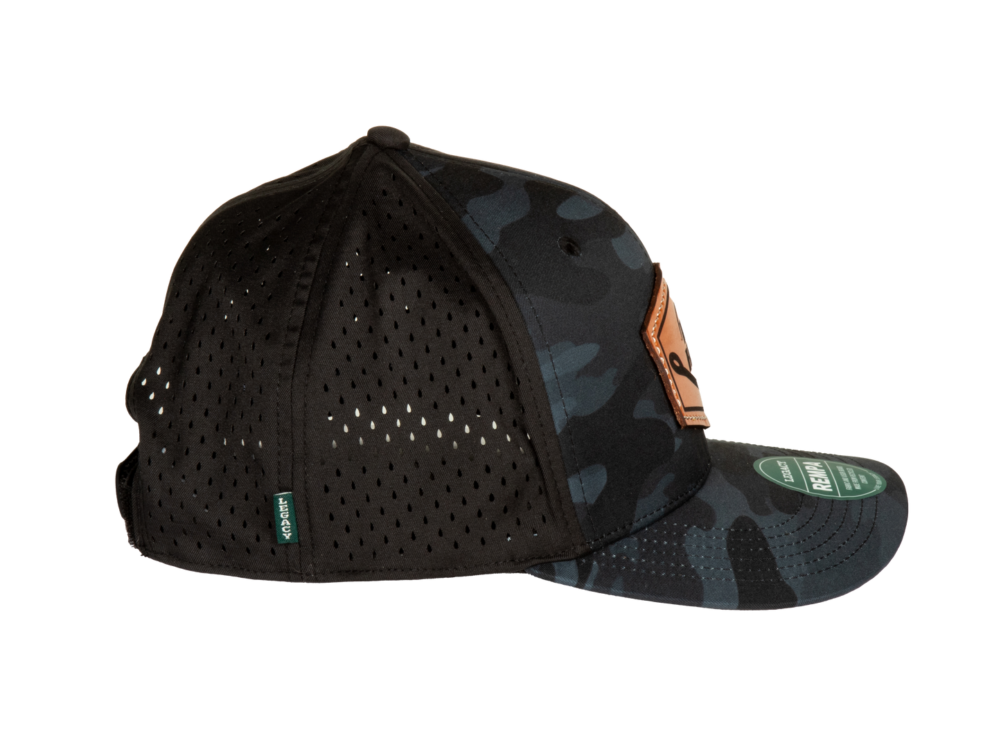 Leather Hex Cap Patch Black Camo Circle Hook