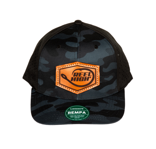 Leather Hex Cap Patch Black Camo Circle Hook