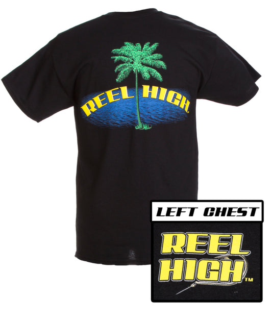 Palm Tree on the Ocean with Reel High Text T-shirt