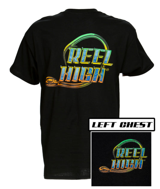 Rasta Circle Hook with Reel High Blue Lettering T-shirt