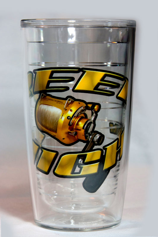 Insulated Drinking Tumbler with Gold Fishing Reel